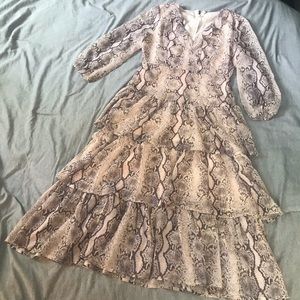 New Snake print ruffle midi dress